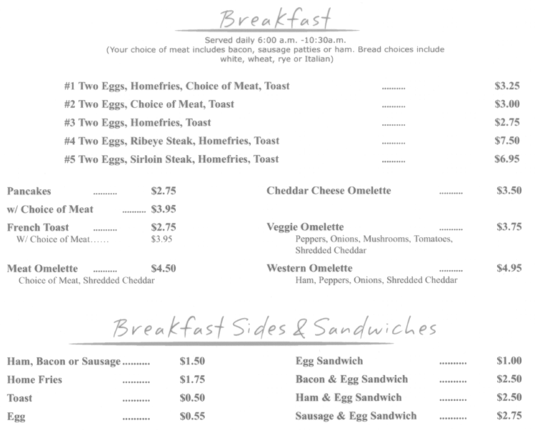 Breakfast Menu